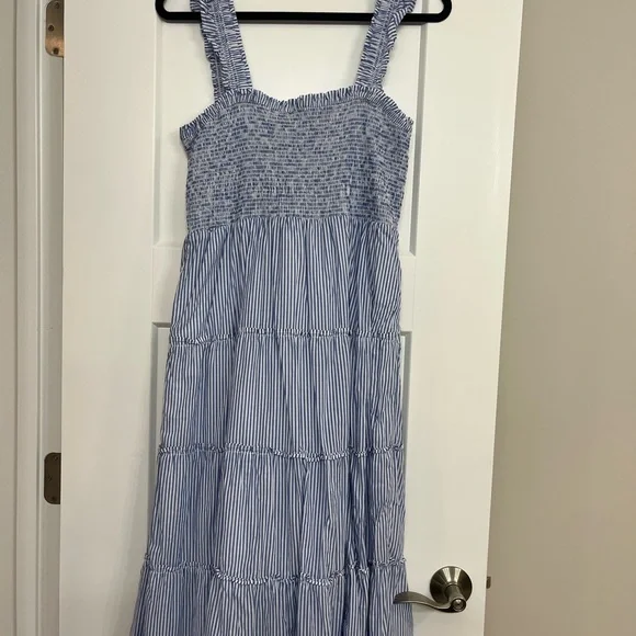 blue and white striped dress j crew J.Crew Button-Down Maxi Dress White/Blue Striped Cotton Poplin Size 6   Celebrity Owned